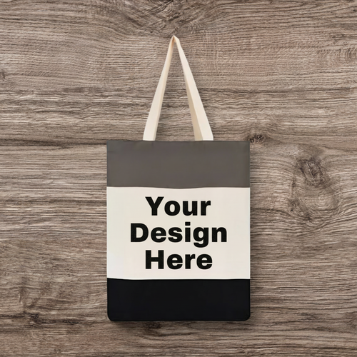 Black and Grey Tri-Color Tote with Your Design Here