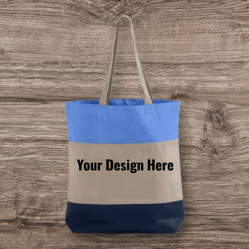 Blue Tri-Color Tote with Centered Text