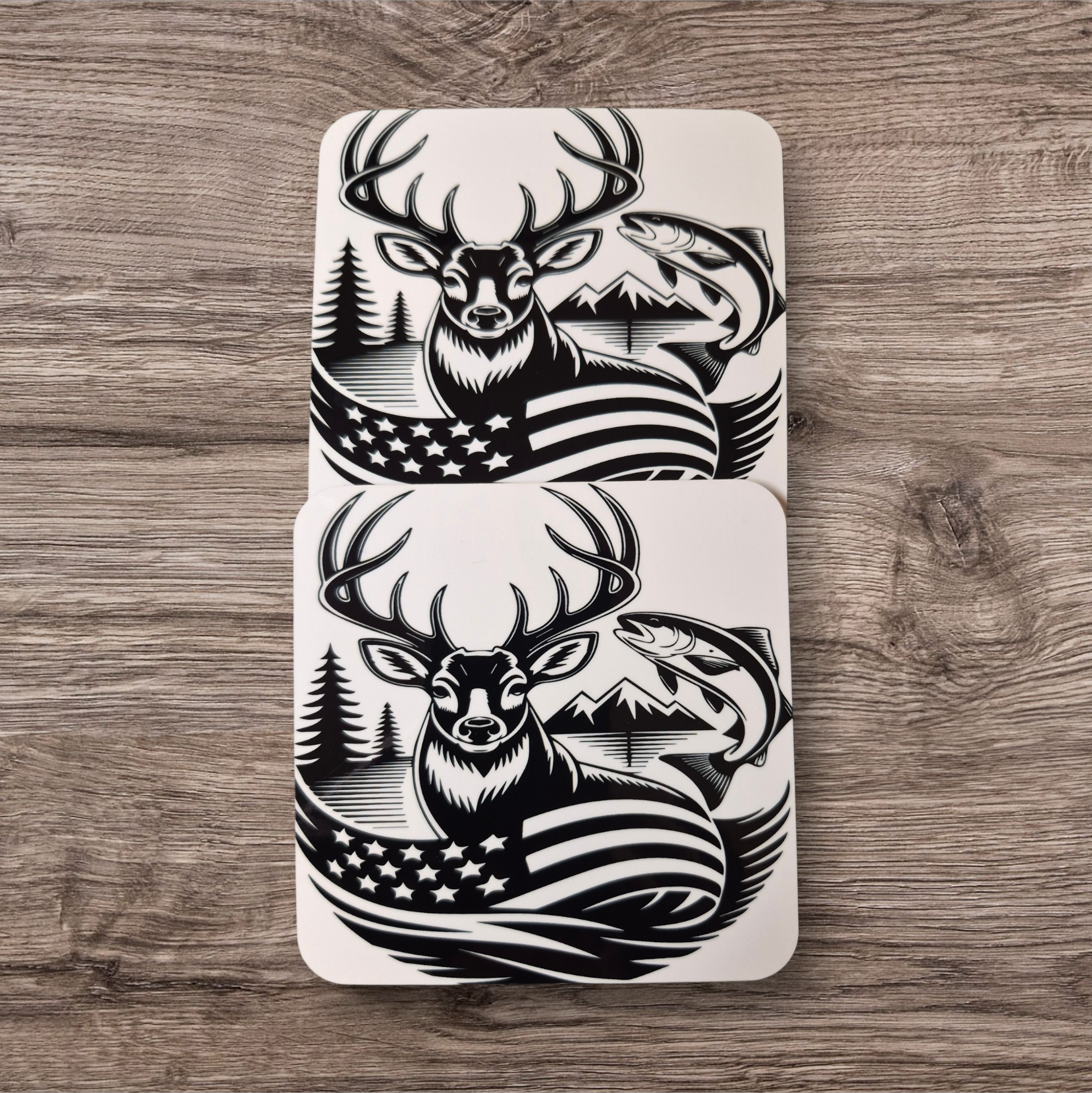 Deer, Flag and Fish Coasters