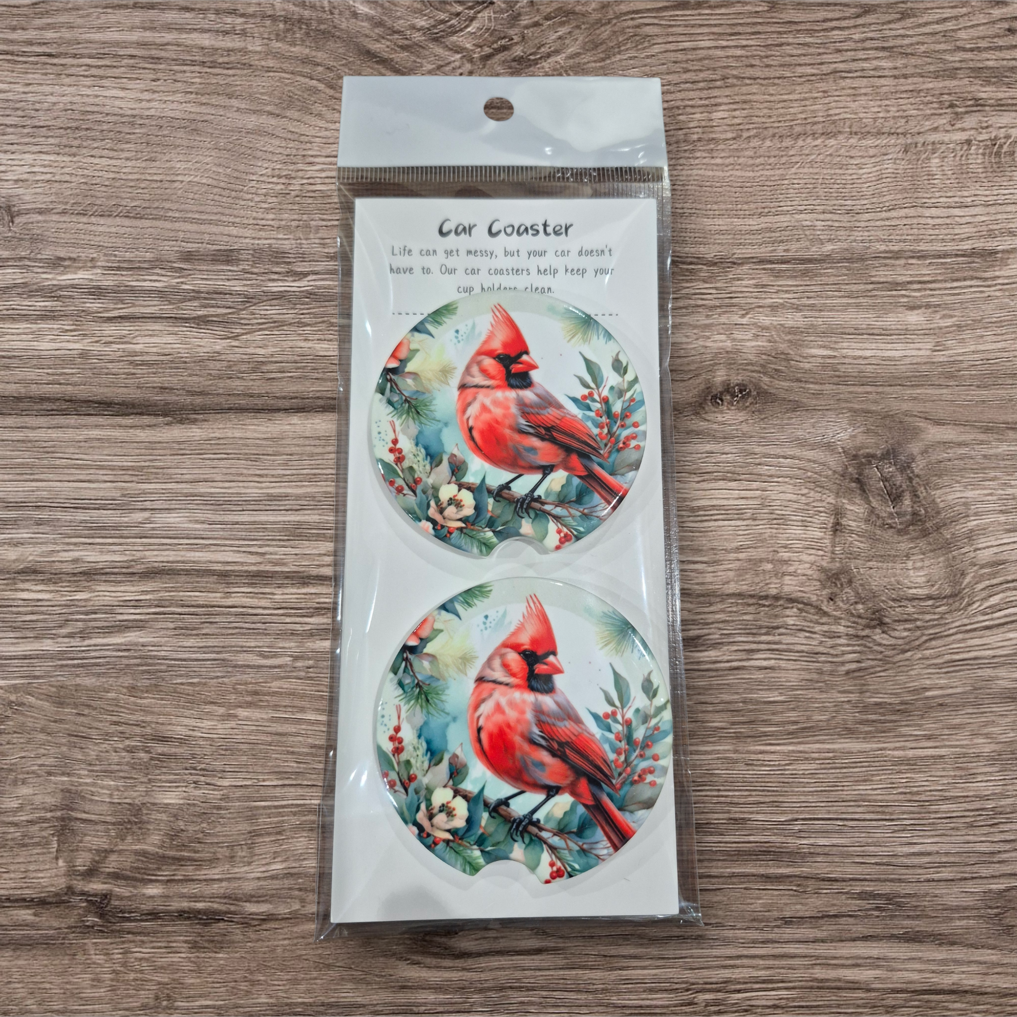 Robin ceramic car coasters, set of 2