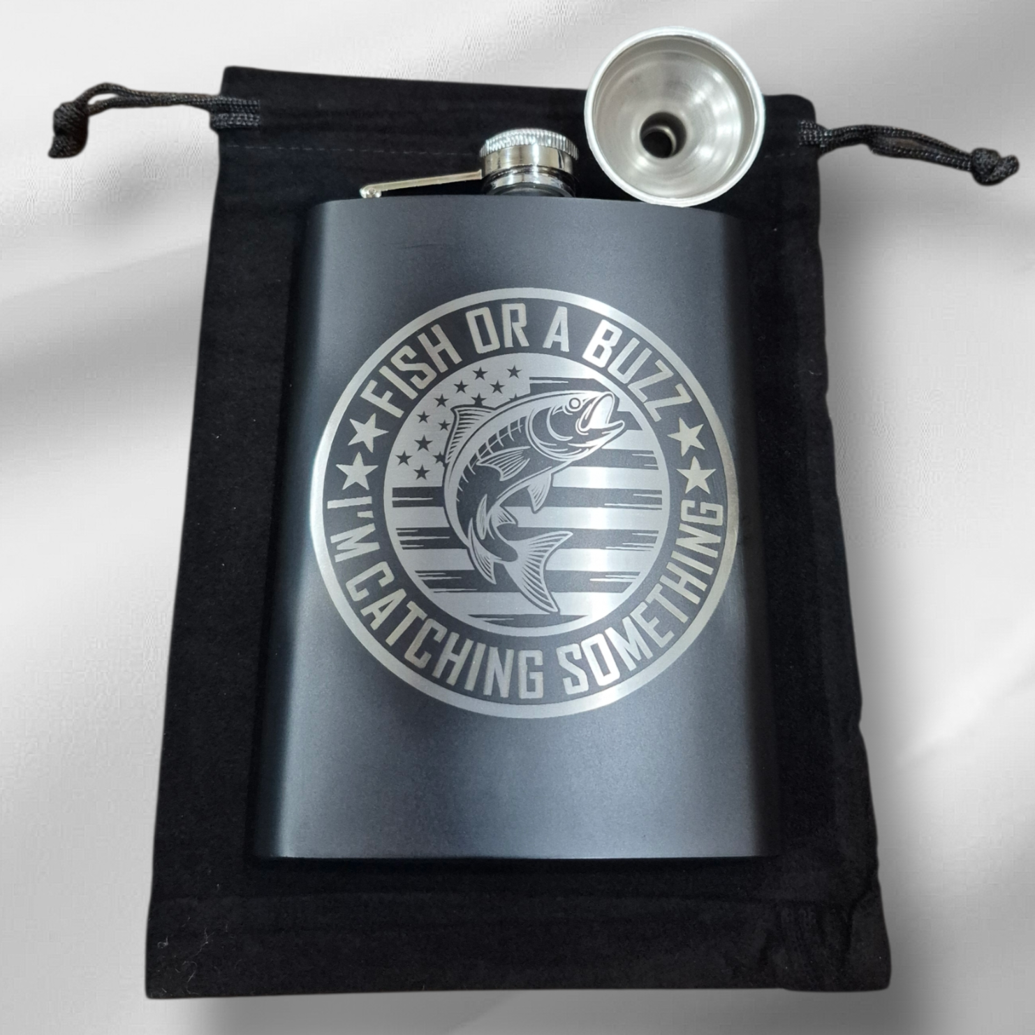 Fish/Buzz Laser Engraved Stainless Steel Flask - 8oz