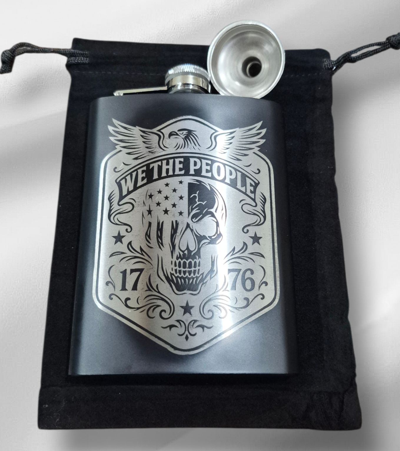 We The People Flask - Patriotic Engraved Stainless Steel 8oz