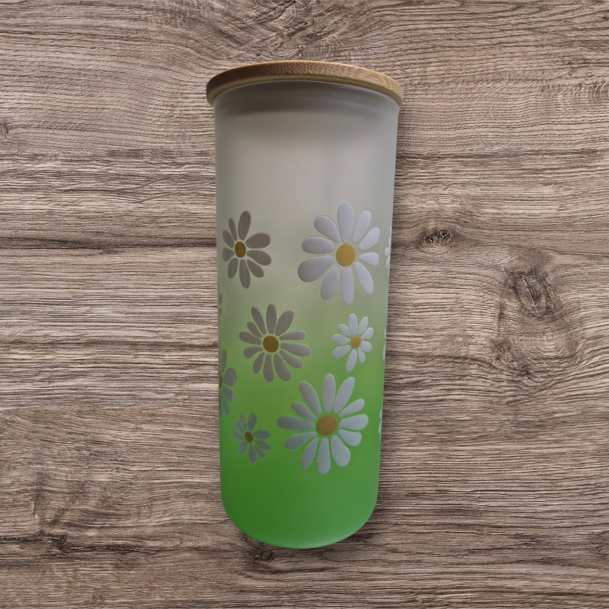 Frosted glass tumbler -daisy